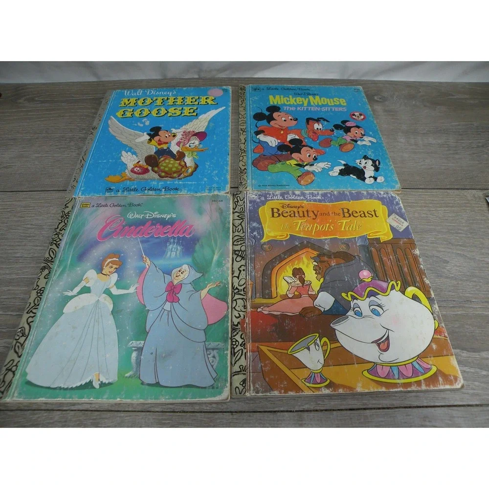 Walt Disney Little Golden Books Lot of 4 Cinderella Mickey Mouse Beauty Beast